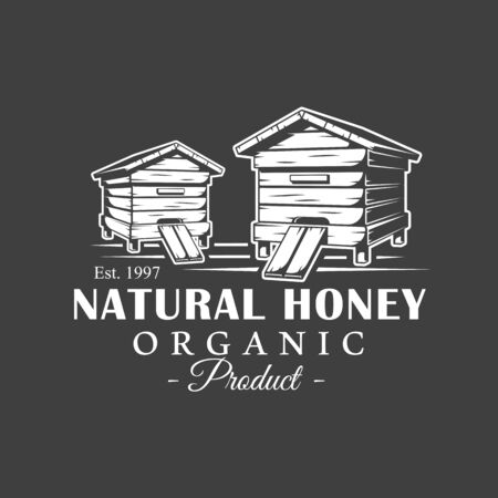 Vintage honey label isolated on black background. Vector illustrationのイラスト素材