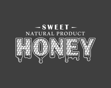 Vintage honey label isolated on black background. Vector illustrationのイラスト素材