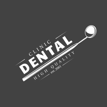 Vintage dental label. Dental tools isolated on a black background. Vector illustrationのイラスト素材