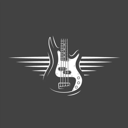 Part of the guitar isolated on a black background. Design element for music logos, labels, emblems....