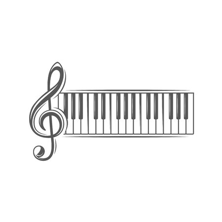Treble clef and piano keyboard isolated on a white background. Design element for music logos, labels, emblems. Vector illustrationのイラスト素材
