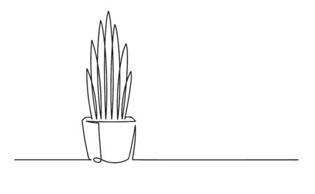 Continuous one line drawing of a flower in a pot. Beautiful flower Isolated on a white background. Vector illustrationのイラスト素材