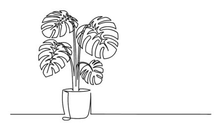 Continuous one line drawing of a flower in a pot. Beautiful flower Isolated on a white background. Vector illustrationのイラスト素材