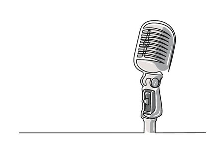 Continuous one line drawing of a microphone. Music concept. Studio microphone isolated on a white background.  Vector illustrationのイラスト素材