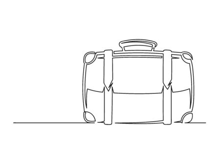 Continuous one line drawing of an old vintage suitcase.Travel concept. Old suitcase isolated on a white background. Vector illustrationのイラスト素材