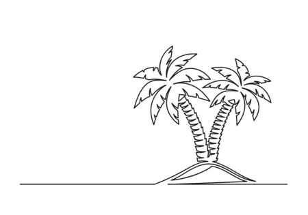 Continuous one line drawing of palm trees. Travel concept. Palm trees isolated on a white background. Vector illustrationのイラスト素材
