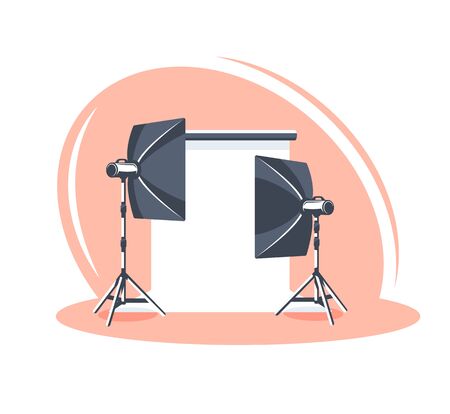 Photo studio scene isolated on white background. Flat style. Photo studio concept. Vector illustrationのイラスト素材