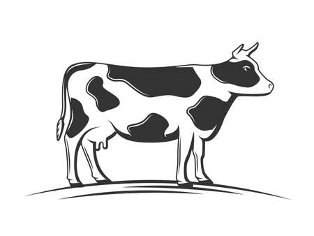 Cow silhouette isolated on white background. Design element. Vector illustrationのイラスト素材