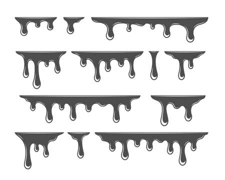 Oil drip silhouette. Splashes paint vector template. Syrup drip collection. Vector illustrationのイラスト素材