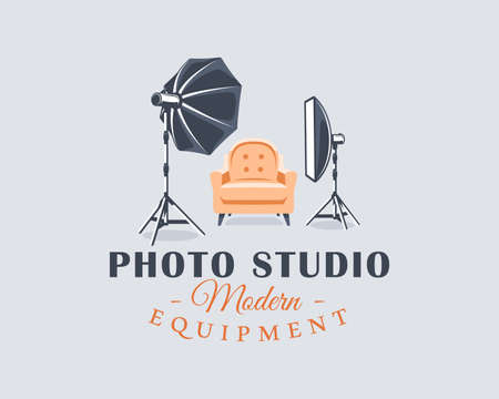 Photo studio label concept. Flat design element. Cartoon stile. Vector illustrationのイラスト素材