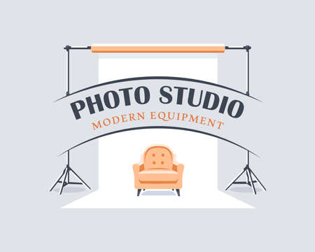 Photo studio label concept. Flat design element. Cartoon stile. Vector illustrationのイラスト素材