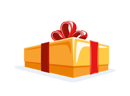 Gift box in flat style isolated on white background. Christmas concept. Design elements for birthday. Cartoon style. Vector illustrationのイラスト素材