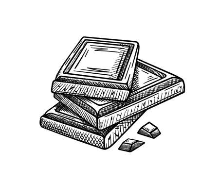 Sketch of pieces of chocolate isolated on a white background. Hand drawing. Design element. Vector illustrationのイラスト素材