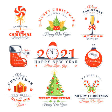 Christmas labels set isolated on white background. Posters, stamps, banners and design elements. Vector illustrationのイラスト素材