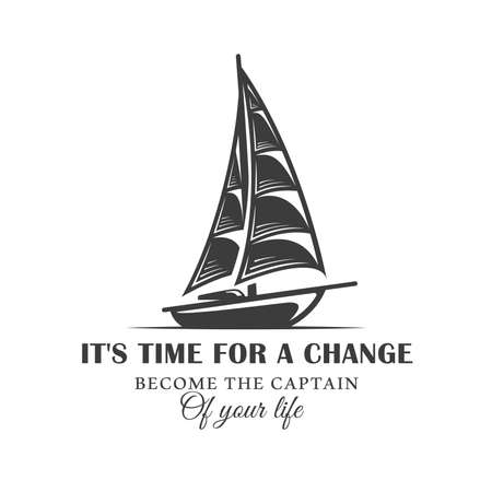 Vintage of sailing yacht. Design element. Sailing yacht silhouette isolated on white background. Vector illustrationのイラスト素材
