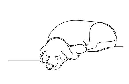Sleeping dog continuous line. Cute dog isolated on white background. Vector illustrationのイラスト素材