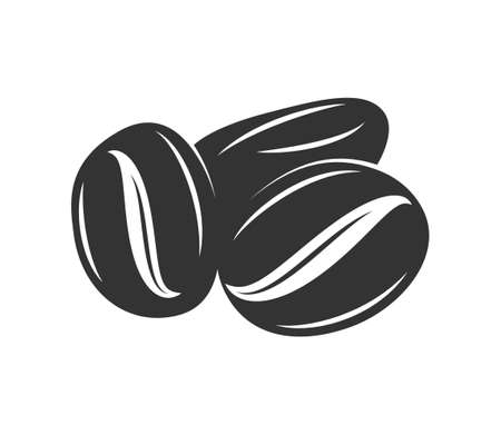 Silhouette of three coffee beans isolated on white background. Vector illustrationのイラスト素材