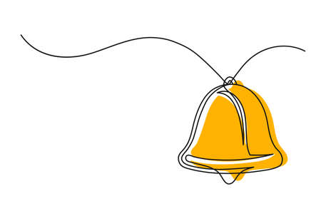 Continuous one line drawing of a Christmas bell. Christmas bell of gold color isolated on white background. Vector illustrationのイラスト素材