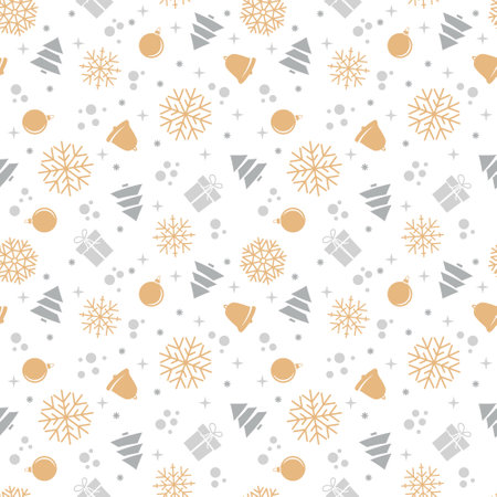 Seamless pattern with a christmas theme isolated on a white background. Flat style. Vector illustrationのイラスト素材