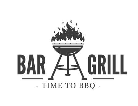 Barbecue grill emblem with fire isolated on white background. bbq concept. vector illustrationのイラスト素材
