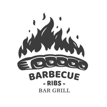 Barbecue emblem with ribs and fire isolated on white background. bbq concept. vector illustrationのイラスト素材
