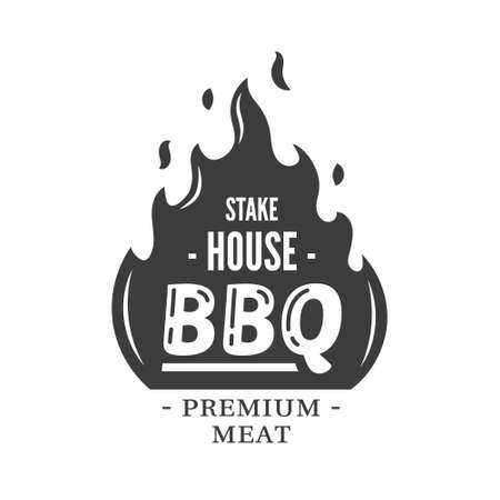Barbecue emblem with fire isolated on white background. bbq concept. vector illustrationのイラスト素材