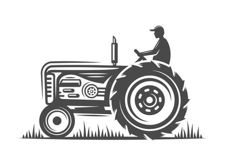 Vintage tractor isolated on white background. vector illustrationのイラスト素材