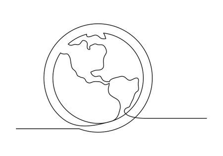 Continuous drawing of one line of an earth. web concept. Earth isolated on a white background. vector illustrationのイラスト素材