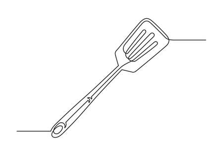 Continuous one line drawing of a kitchen spatula. Cooking spatula isolated on a white background. vector illustrationのイラスト素材