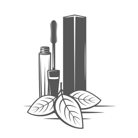 Makeup eyebrow and leaves isolated on white background. cosmetic concept. vector illustrationのイラスト素材