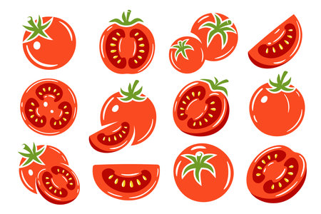 Red tomatoes collection isolated on white background. vector illustrationのイラスト素材