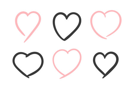 Set of black and pink hearts illustration isolated on white background. vector illustrationのイラスト素材