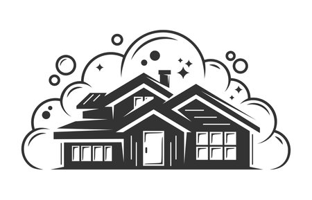 House and soap foam. Vintage cleaning service element. vector illustrationのイラスト素材