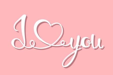 I love you lettering isolated on pink background. calligraphy card. I heart you. hand drawn design elements. vector illustrationのイラスト素材