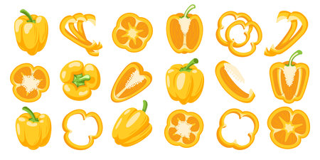 Sweet yellow bell peppers isolated on white background. Bell peppers in cartoon style. vector illustrationのイラスト素材