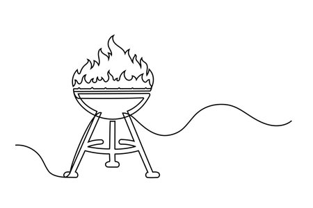 Continuous line drawing bbq fire isolated on white background. bbq concept. vector illustrationのイラスト素材