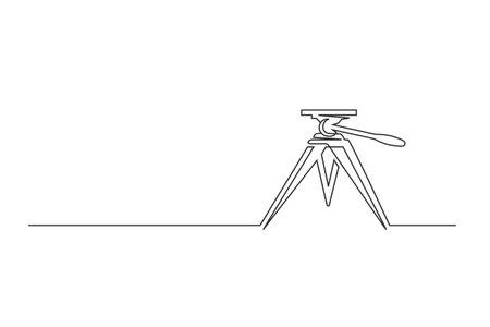 Continuous one line drawing of a retro cinema camera tripod. Vintage camera tripod isolated on a white background. vector illustrationのイラスト素材