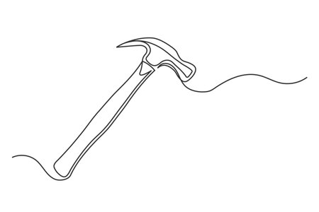 Continuous one line hammer. Vintage hammer isolated on a white background. Carpentry concept. vector illustrationのイラスト素材