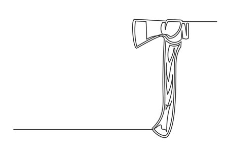 Continuous one line axe. Vintage ax isolated on a white background. Carpentry concept. vector illustrationのイラスト素材