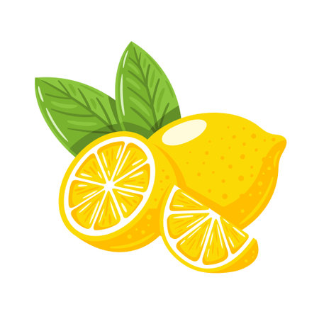 Yellow lemon isolated on white background. flat style. vector illustrationのイラスト素材