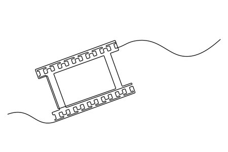 Continuous one line drawing cinema film strip. Vintage cinema element isolated on a white background. vector illustrationのイラスト素材