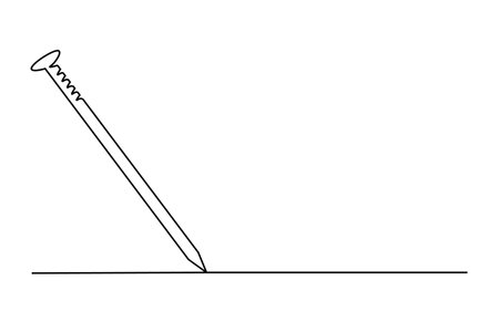 continuous one line nail. Vintage nail isolated on a white background. Carpentry concept. vector illustrationのイラスト素材