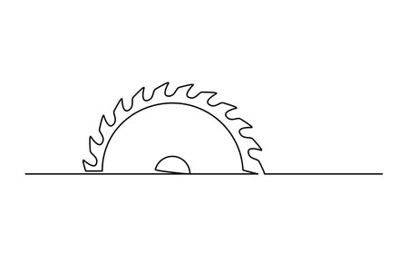 Continuous one line circular blade. Vintage circular blade isolated on a white background. Carpentry concept. vector illustrationのイラスト素材