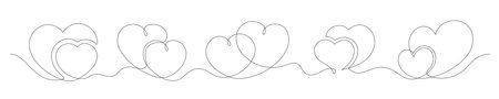 Set of continuous one line hearts. Vintage heart set isolated on a white background. love concept. vector illustrationのイラスト素材