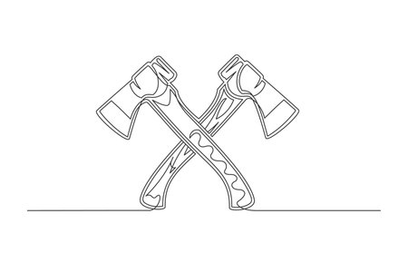 Continuous one line axes. Vintage axes isolated on a white background. Carpentry concept. vector illustrationのイラスト素材