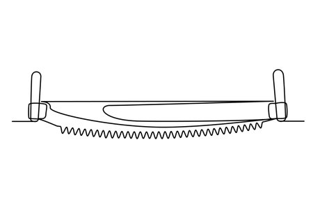 Continuous one line hand saw. Vintage hand saw isolated on a white background. Carpentry concept. vector illustrationのイラスト素材
