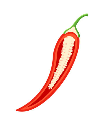 Red chili pepper in cartoon style isolated on white background. Hot chili pepper cooking food. vector illustrationのイラスト素材