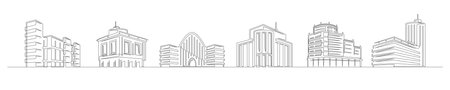 Set of continuous one line buildings. Vintage buildings isolated on a white background. business concept. vector illustrationのイラスト素材