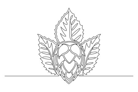 Continuous one line hop. Vintage hop isolated on a white background. Beer brewer concept. vector illustrationのイラスト素材