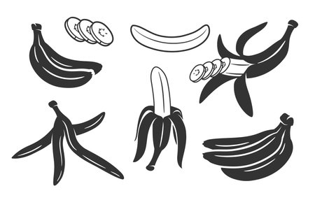 Set of bananas silhouette isolated on white background. Simple style. Vector illustrationのイラスト素材